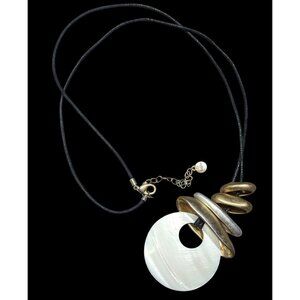 Bella And Jack Brutalist Mother Of Pearl And Metal Pendant Necklace